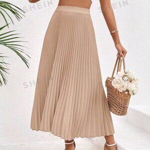 SHEIN VCAY Women Solid Color Pleated Skirt